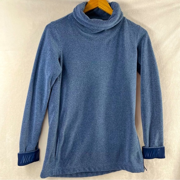 Nike Therma Fleece Tunic Blue/Gray Pullover Funnel Neck Women's Small Soft - Picture 1 of 10
